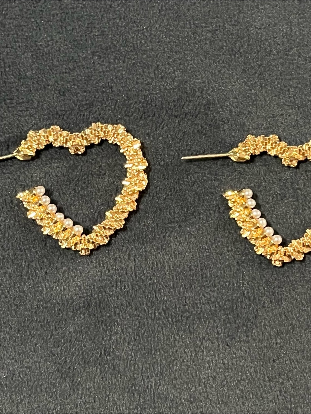 Gold Heart Pearl Accent Hoop Earrings - Women Jewelry